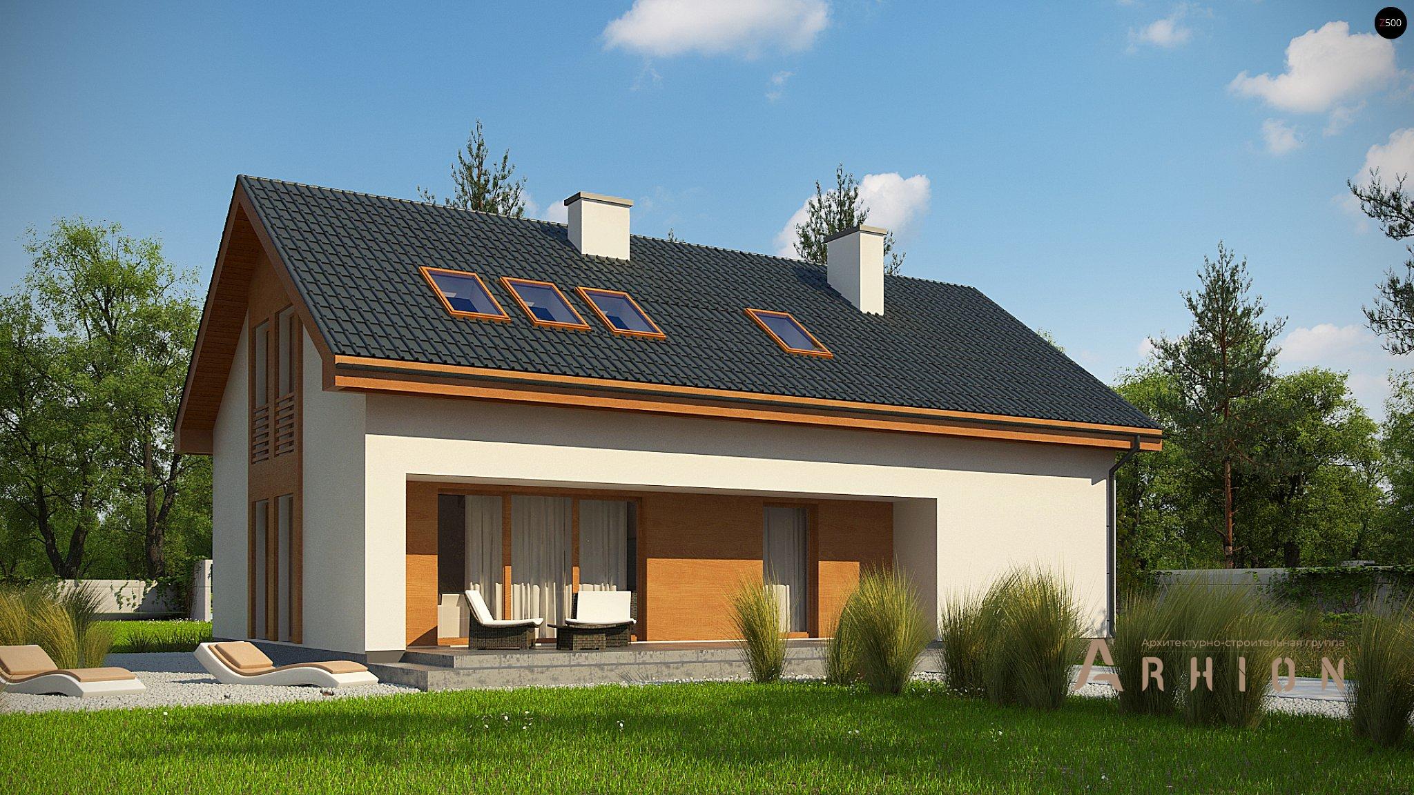 2. Проект одноэтажного дома в канадском стиле с двускатной кровлей, Z232 A, площадью - 179 кв c мансардой, терассой, гаражом